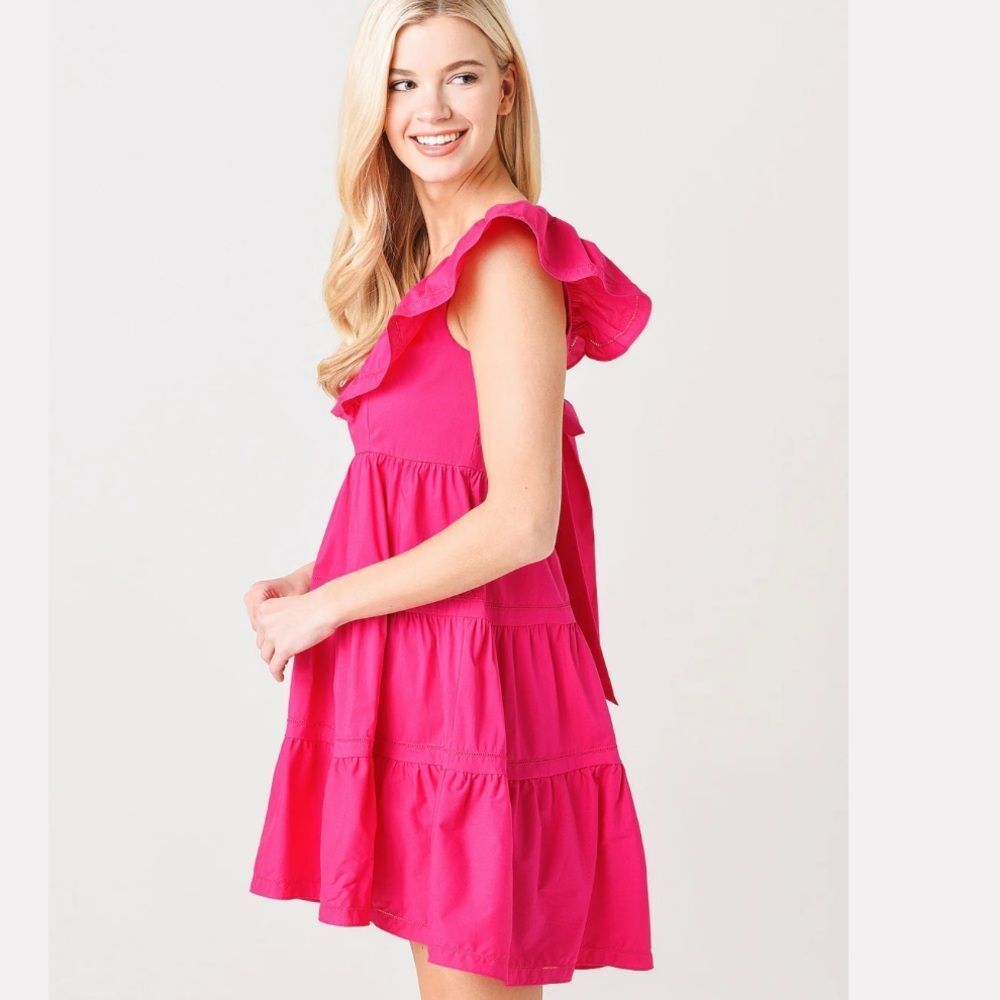 Saylor NYC Karalyn‎ Pink Mini Dress Ruffle Bow Back Size Large - Picture 2 of 12